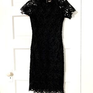 Forcast Black Lace Midi Cap-Sleeve Dress